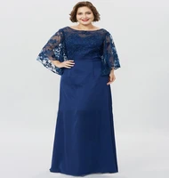 elegant plus size navy blue evening dresses 2022 with bolero caped new dinner prom dress for women floor length robe de soiree