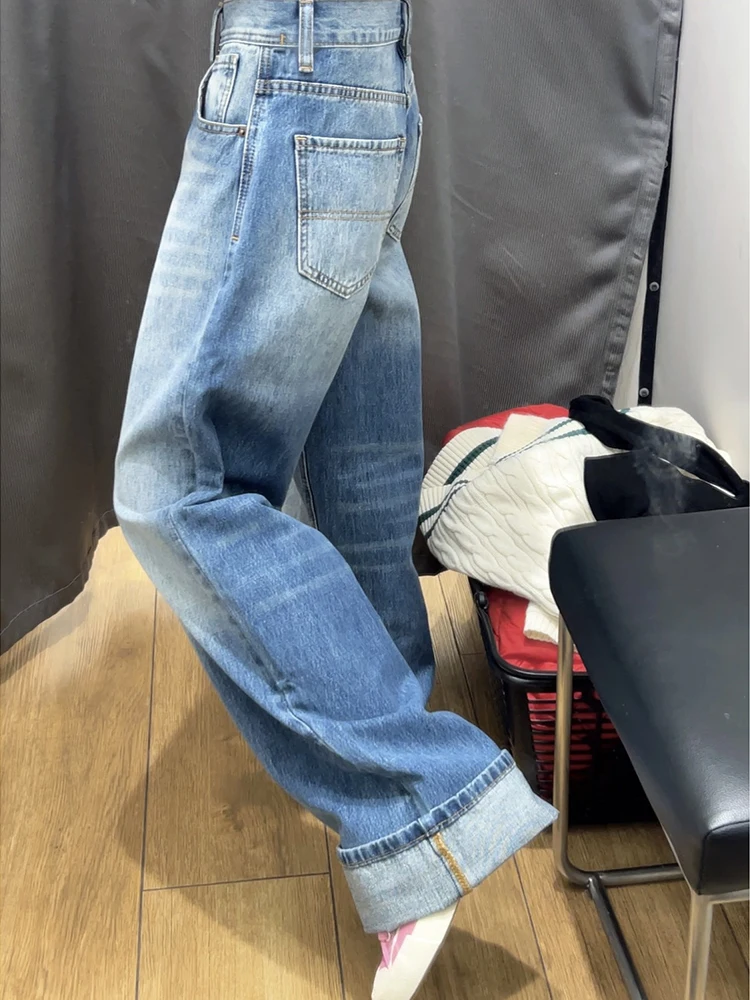 Casual Baggy Blue Jeans Woman Fashion Korea High Waist Straight Wide Leg Denim Pants 2023 Spring New Y2k Street Trousers Ladies