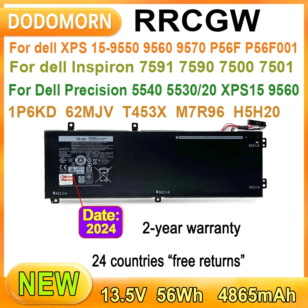 Новый аккумулятор для ноутбука RRCGW Dell XPS 15-9550 9560 9570 Inspiron 7591 7590 7500 Precision 5540 5530/20 серии