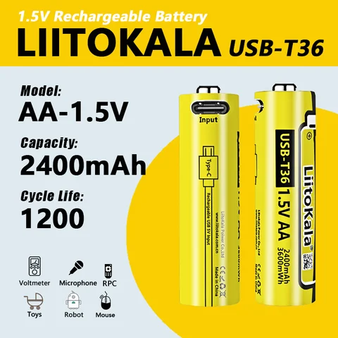 1-40 шт. LiitoKala USB-T36 1,5 В AA 2400 мАч литий-ионная аккумуляторная батарея для дистанционного управления мышью небольшой вентилятор электрическая игрушечная батарея