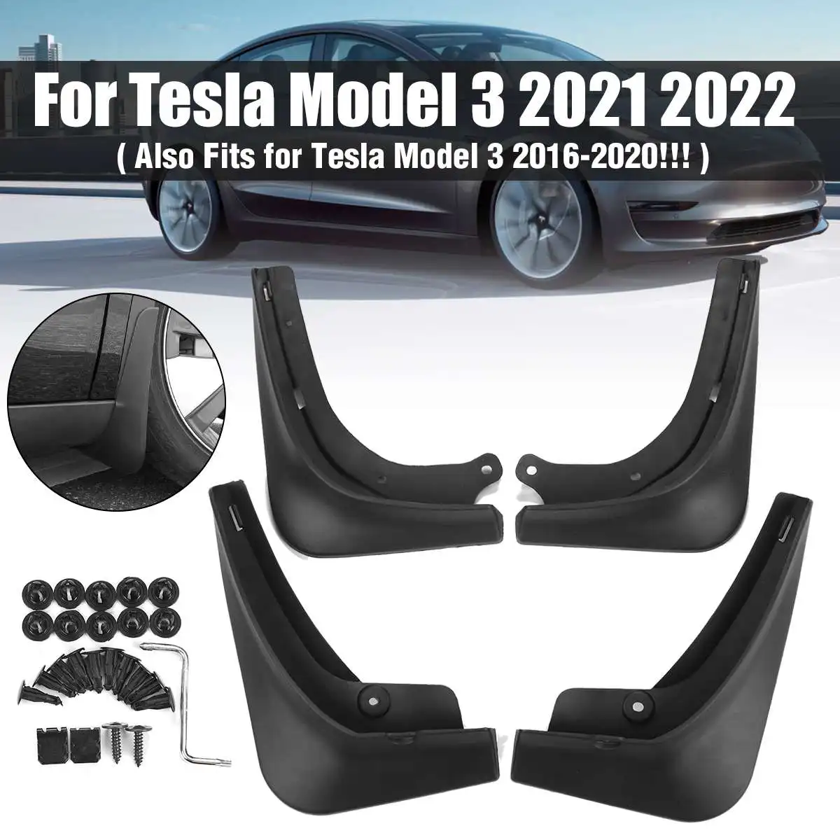 

For Tesla Model 3 2016 - 2021 Mud Flaps Splash Guards Mudguards Front Rear Fender Protector Racing Car Mudflaps