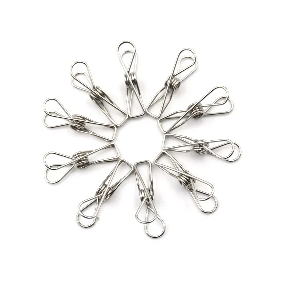 

10pcs/lot Modern Stainless Steel Metal Spring Clips Clamps Silver Binder Clips Clothes Hanging Pegs Clips Home School Supply