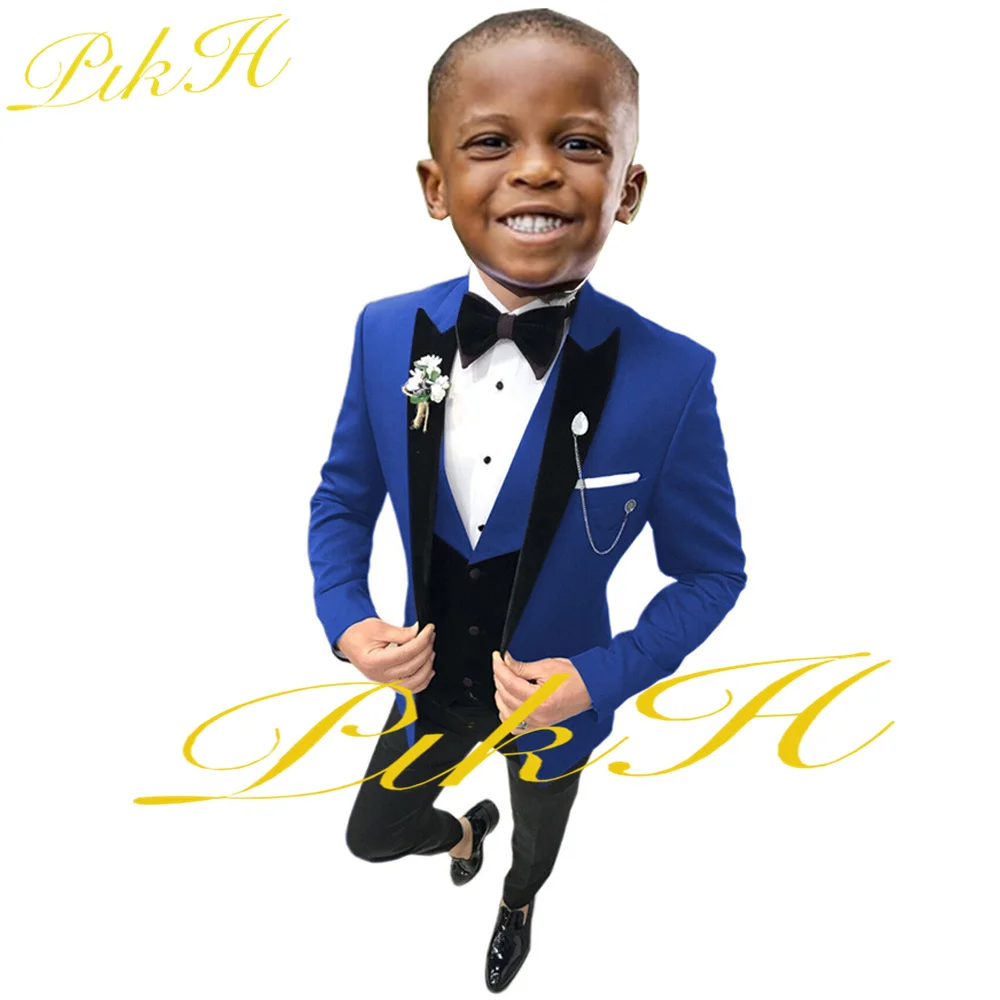 Boys Suit Wedding Tuxedo Point Lapel Jacket Pants Vest Three Piece Royal Blue Party Dress Kids Blazer Set traje elegante para ni