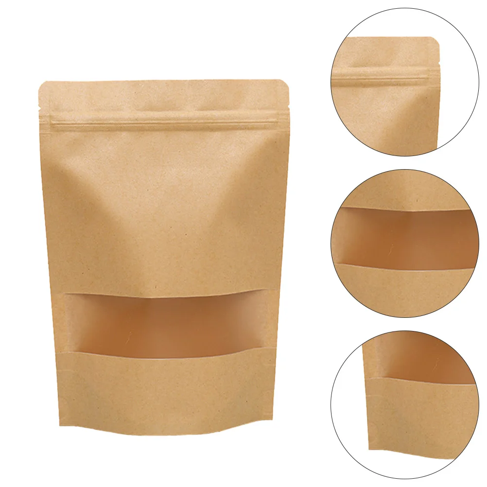 

50Pcs Window Bag Dried Food Bags Kraft Paper Tea Sealing Stand-up Bags