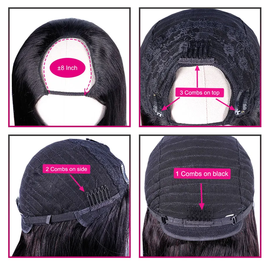 Парик U-образной формы для женщин 16 дюймов без шнуровки клея 150% плотности |