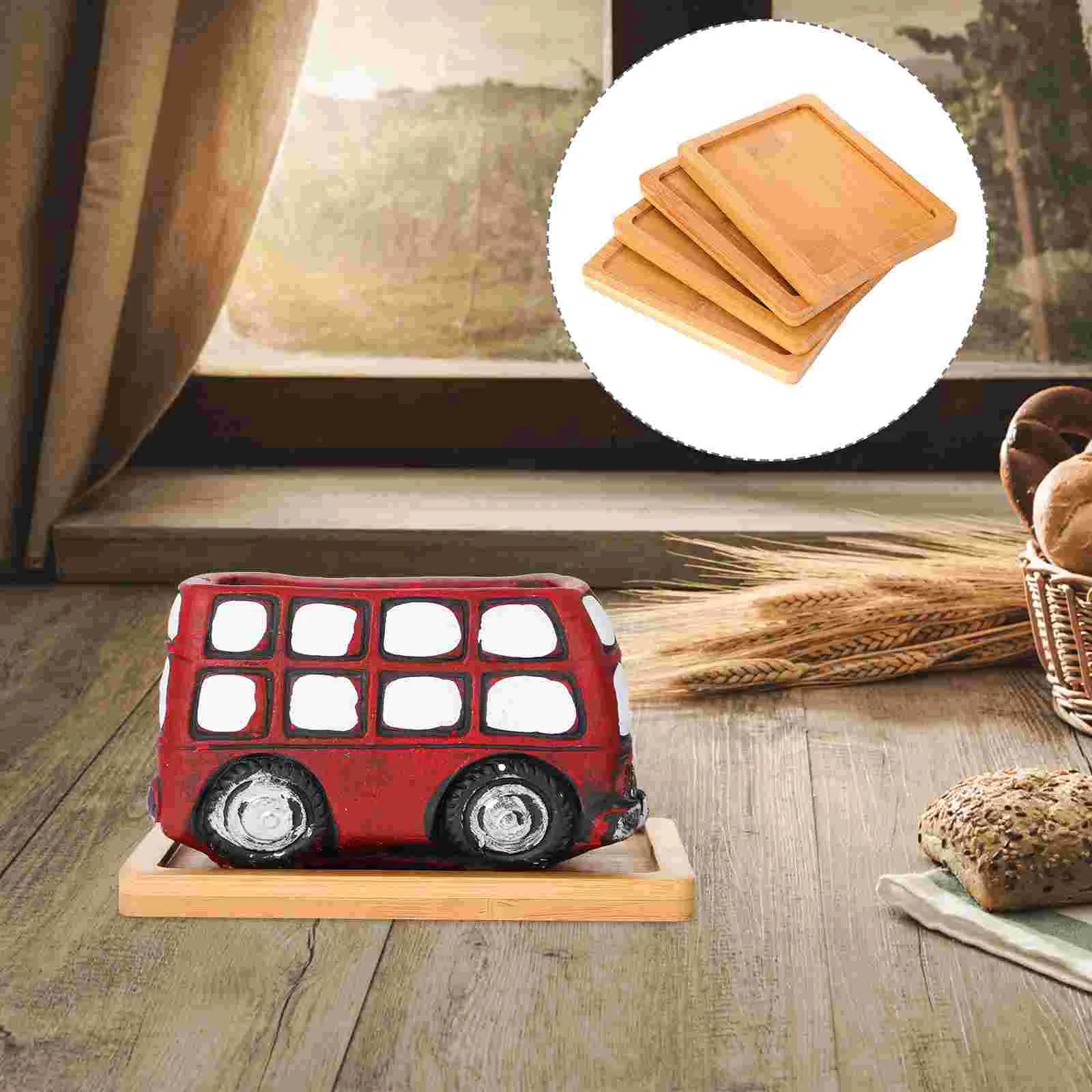 

4pcs Wooden Flowerpot Tray Convenient Multipurpose Snack Storage Tray Snack Tray for Home Office