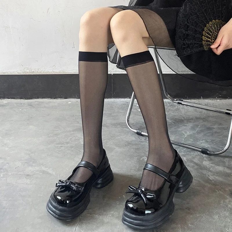 3pairs Sexy Lolita Socks JK Women Girls Socks Uniform See Through Summer Thin Long Socks Lolita Nylon Knee Lolita Stockings