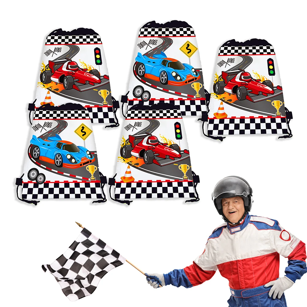 

10pcs Cool Boy Racing Car Lattice Flag Game Birthday Party Non-woven Gift Bags Drawstring Bagpack Baby Shower Party Decorations