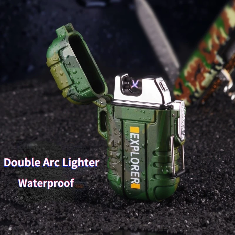 

Уличная портативная Водонепроницаемая зажигалка, новая камуфляжная зажигалка с двойной дугой, заряжаемая от Usb ветрозащитная зажигалка, по...
