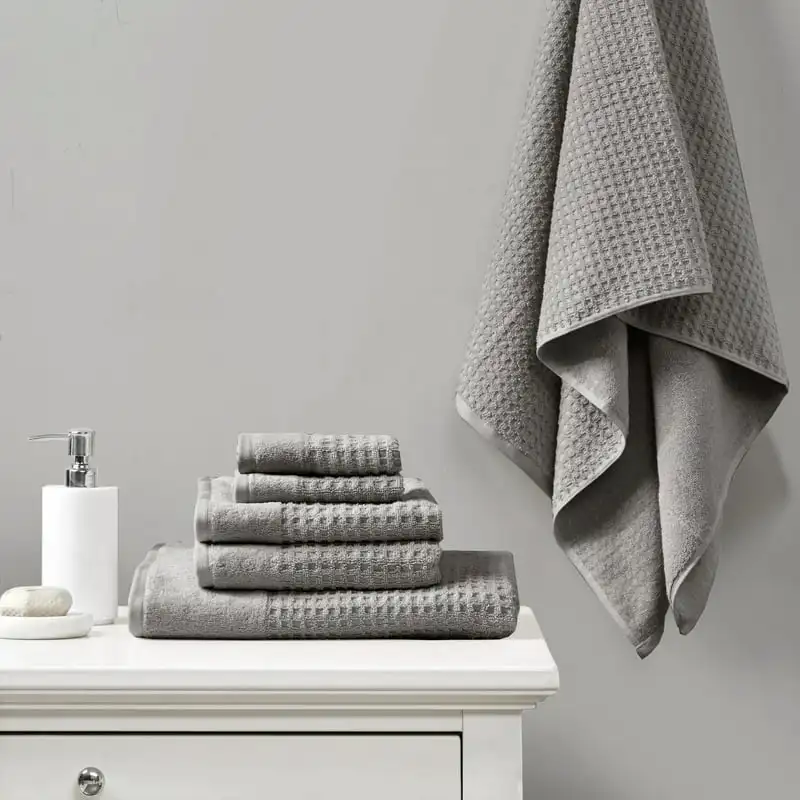 

6 Piece Solid Print Cotton Towel Set, Gray