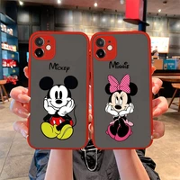 cute mickey and minnie mouse phone case for iphone 12 11 pro mini max xs x 8 7 plus se 2020 xr matte transparent light red cover