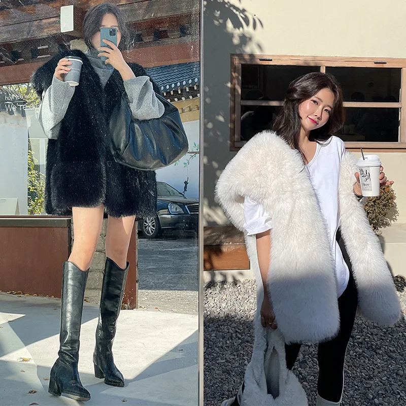 

South Korea thickened imitation mink fox fur vest female autumn and winter young fashionable furry imitation fur vest shawl
