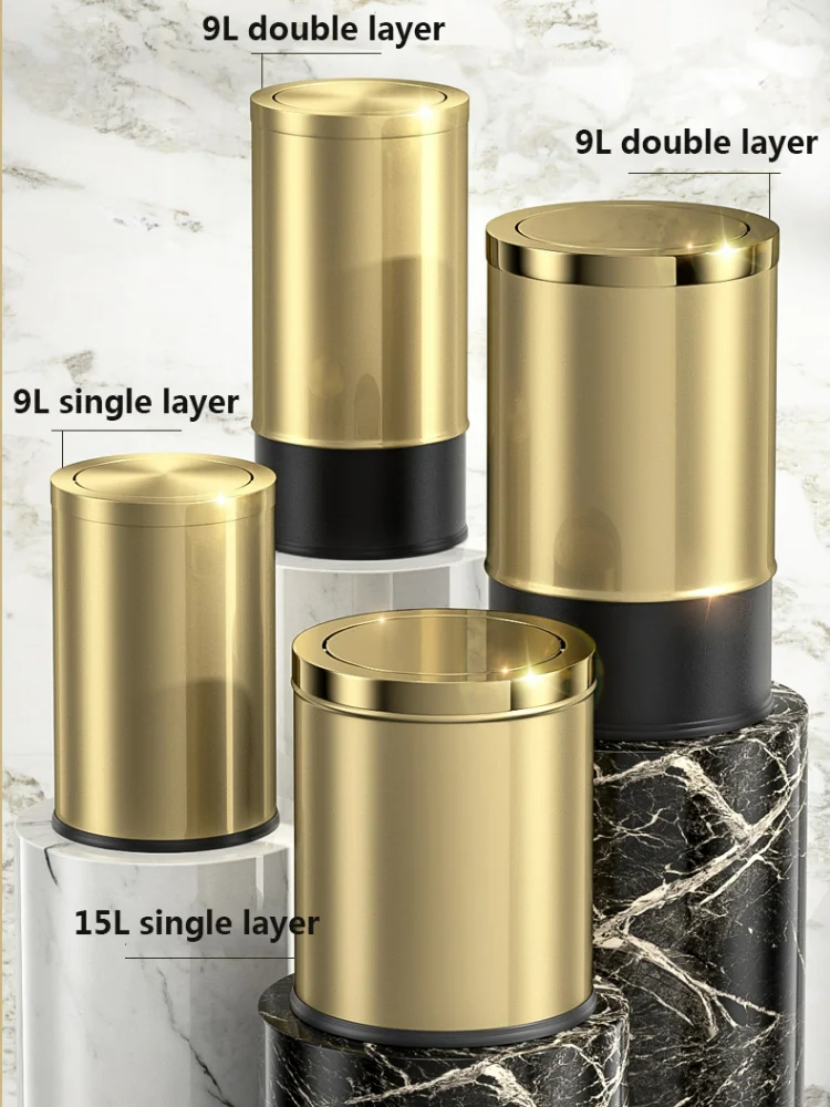 stainless steel trash can gold bathroom bedroom luxury home office trash bin kitchen cabinet storage poubelle storage bs50tc free global shipping