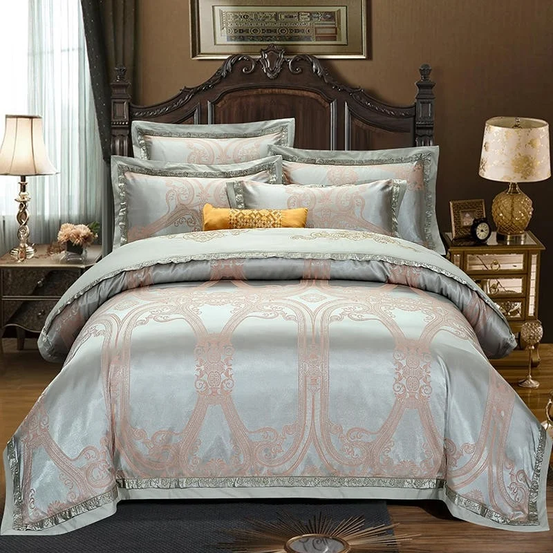 

Роскошные жаккардовые мягкие хлопковые бриллиантовые постельные принадлежности 4 шт. с вышивкой пододеяльник простыня Наволочки на молнии...