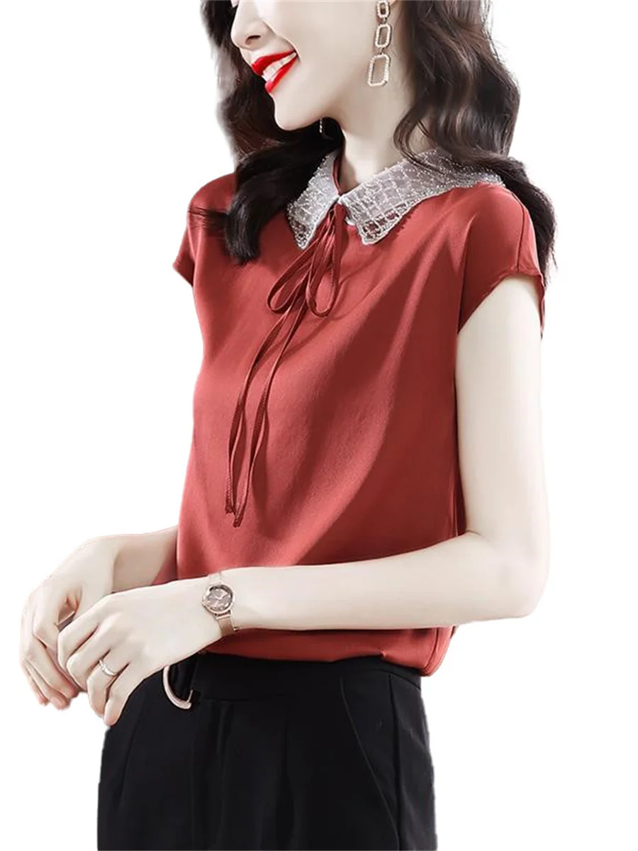 

Блузка женская с коротким рукавом и отложным воротником, G2476, 4XL