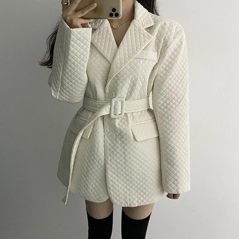 Quilted Warm Plaid Loose Long-sleeved Lapel Single-breasted Suit Padded Jacket Women 2022 New Autumn and Winter Women's Clothing