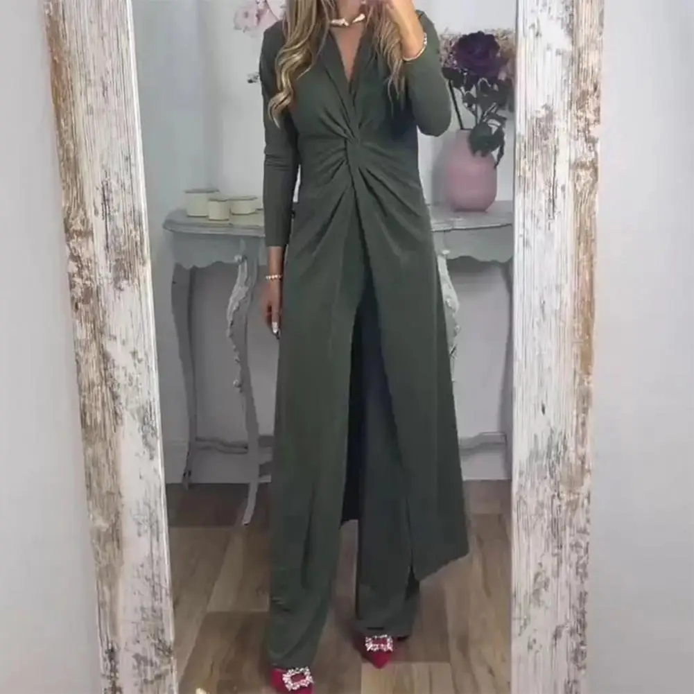 

Fashion Casual Long-Sleeved Suit Women Long Top Wide-Leg pants Two-piece Sets 2023 Spring Summer Solid Color Office Lady Outfits