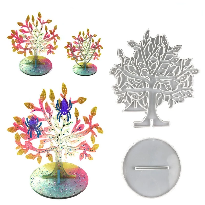 

Silicone Mold Tree Shape Christmas Ornament Display Tray Handmade Silicone Mold for DIY Epoxy Crystal Decoration Table Ornaments