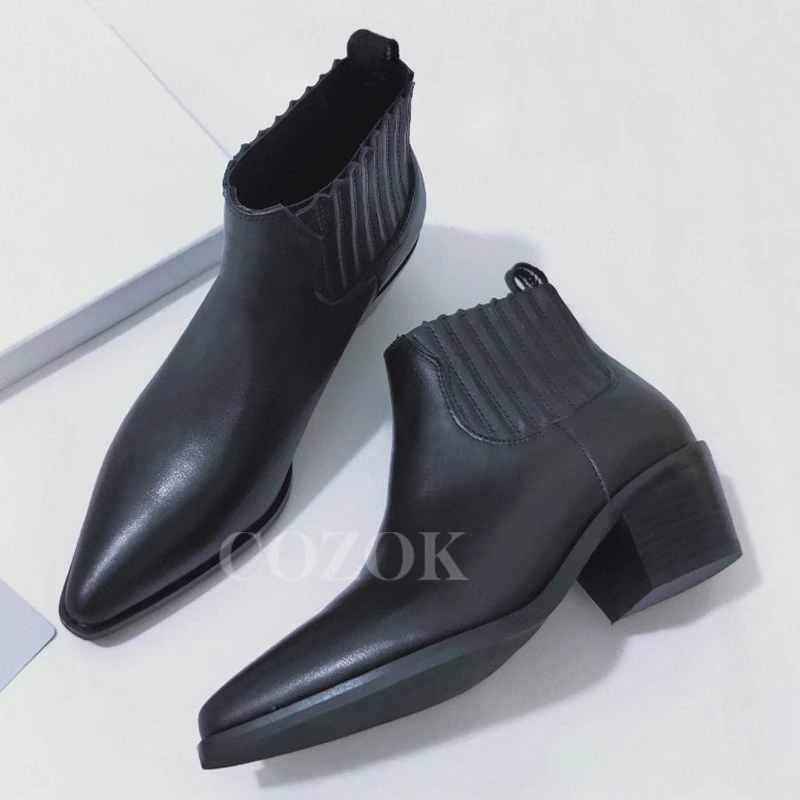 

Женские ботильоны на высоком каблуке, осенние полусапожки из искусственной кожи с острым носком, 2023