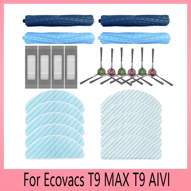 

28PCS Rubber Roller Main Brush Filter Side Brushes Mop Cloth Filter for Ecovacs Deebot OZMO T9 AIVI T9 T9PRO T9 MAX T9 POWER