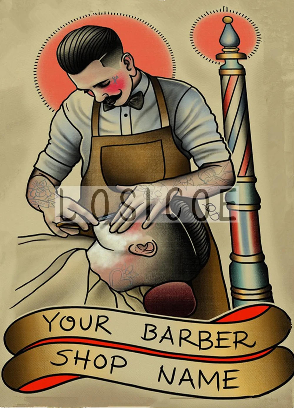 

"YOUR BARBER SHOP NAME" 30X42 CM Tattoo Print Painting Vintage Kraft Paper Poster Wall Art Flip Chart Stickers Home Decoration