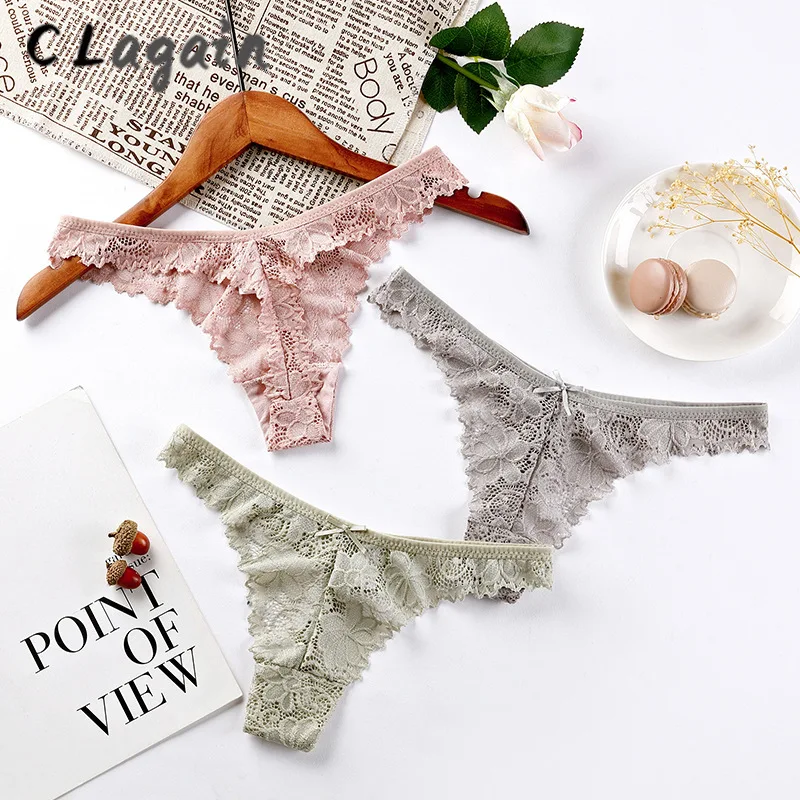 

Lace Sexy Thong T-Shaped Breathable Low Waist Thong Hollow Transparent Cotton Bottom Crotch Ladies Panties