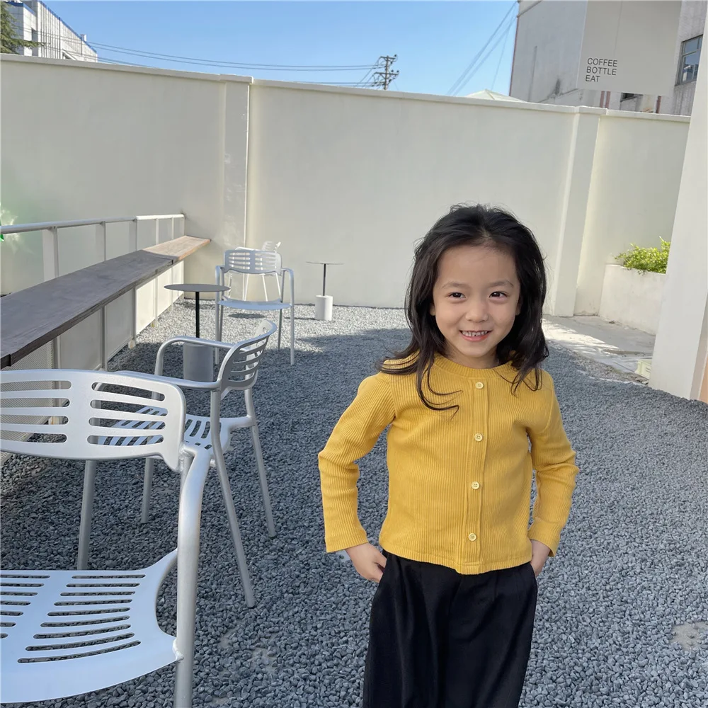 

Spring baby girl solid color casual thin Tops Girls 3 colors short style base long sleeve T shirts