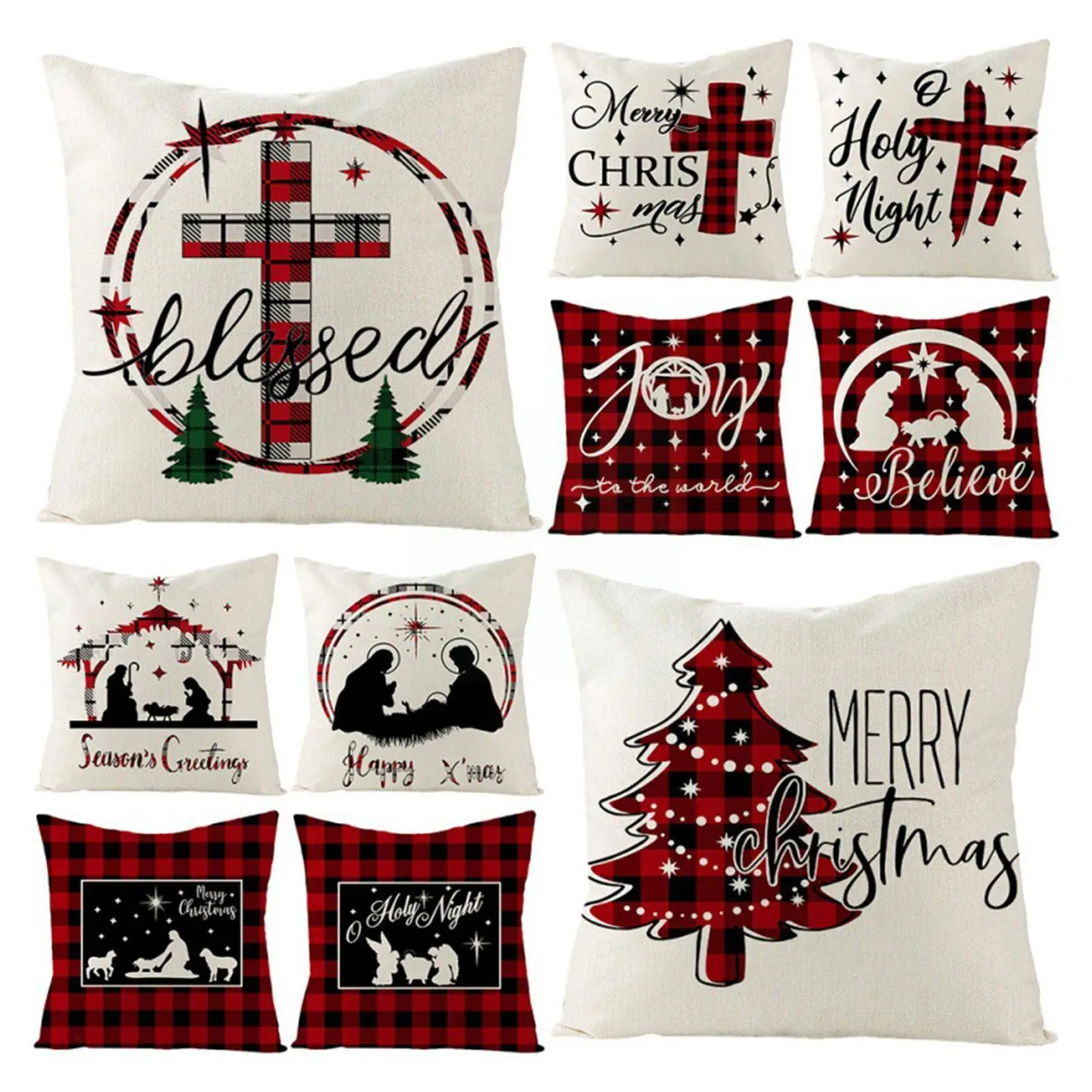 

Christmas Home Decorative Cushion Cover Red and Black Case Living Pillow Linen Room Decor Buffalo Throw Plaid Check Cover P N0M2