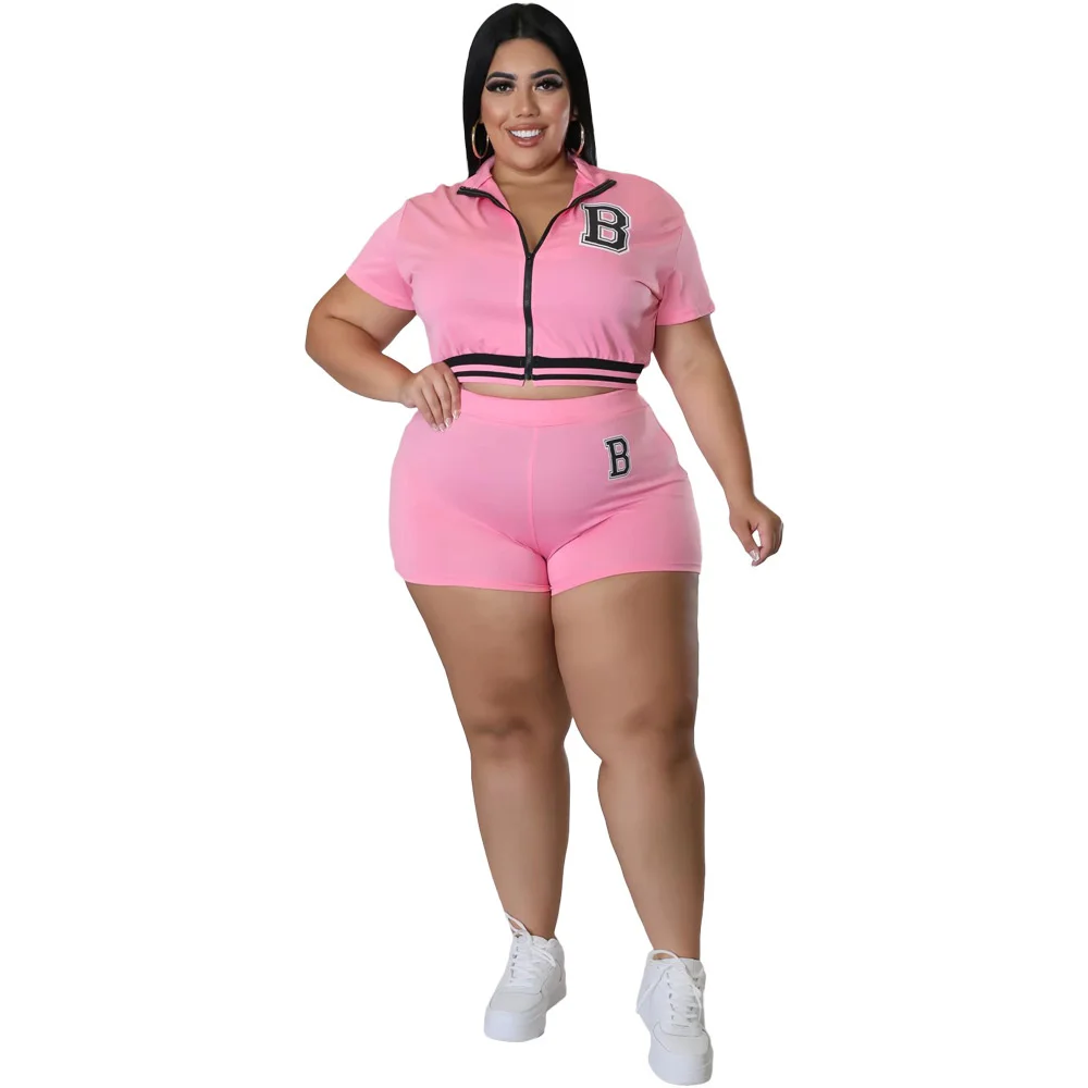 Plus Size Shorts Sets Two Piece Outfits Women Summer Letter Print Top Jogging Tracksuit Matching Whole 3xl 4xl 5xl 6xl