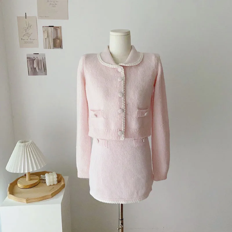 

Y2K Style Korean Fashion Sweet Sets Long-sleeved Vintage Casual Women's Aesthetics Suit Top Skirt Girl