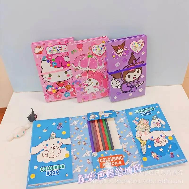 

2023 Sanrio Painting Book Kawaii HelloKitty Kuromi Cinnamoroll Student Cartoon Fill Color Graffiti Book Children's Stationery
