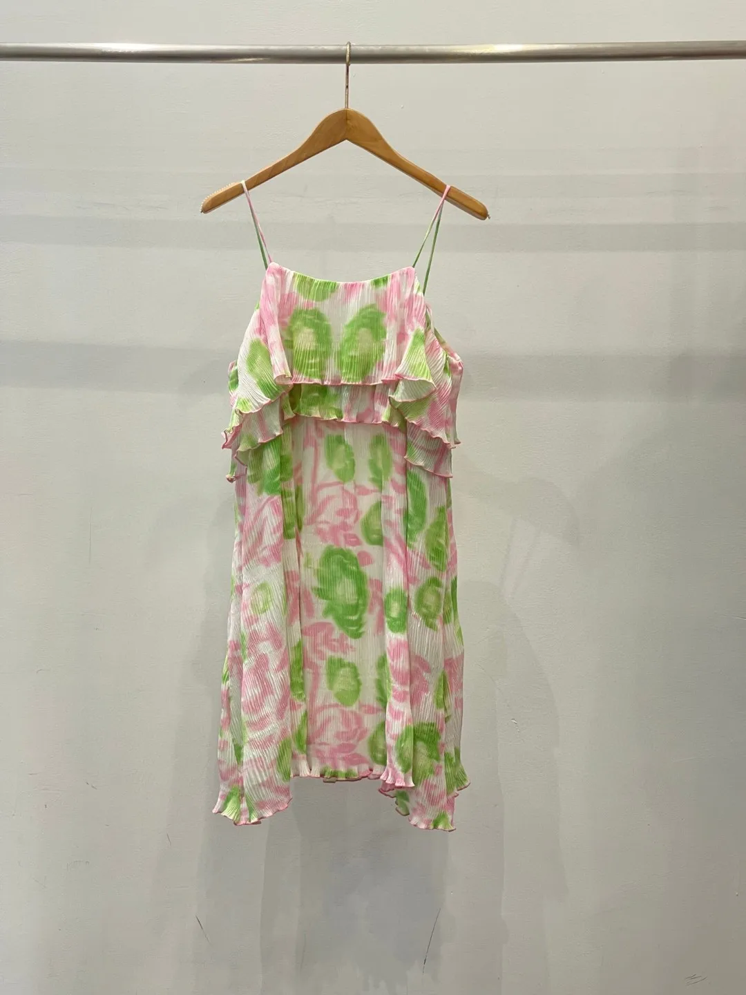 

Spring And Summer 2023 New Women's Wear Flower Print Short Spaghetti Strap Strap Dress 0328