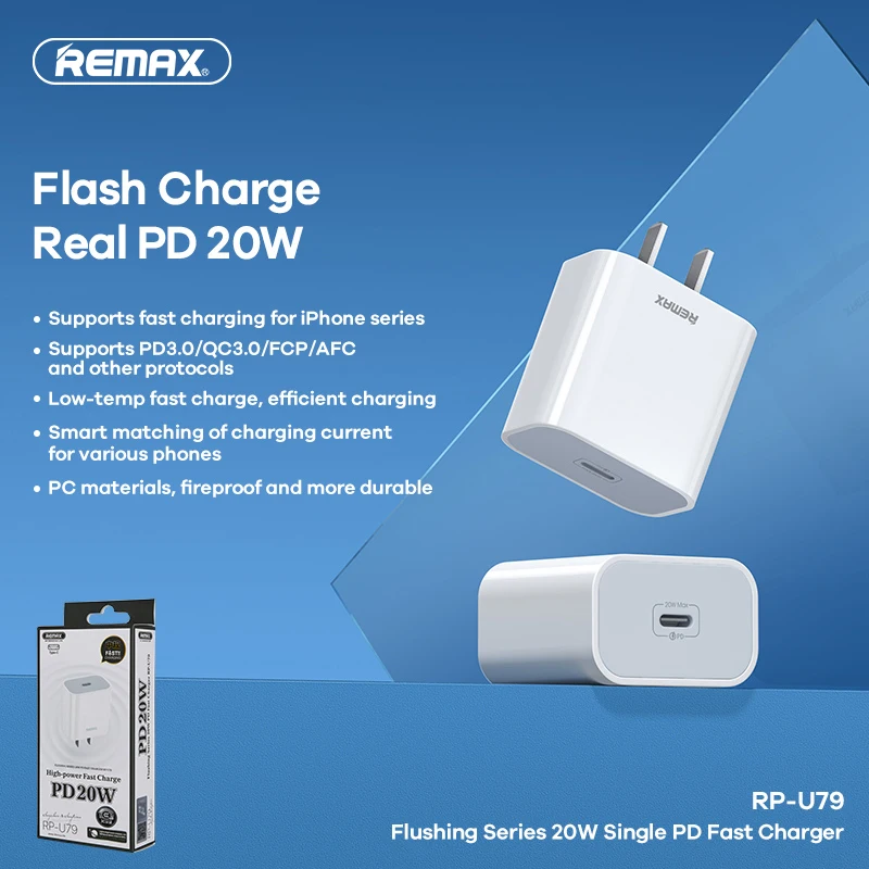 

Remax 20W Quick Charge 3.0 QC PD Chargers QC4.0 QC3.0 USB Type C Fast Charger For iPhone 12 11 Xs XR 8 Xiaomi Phone PD Charger