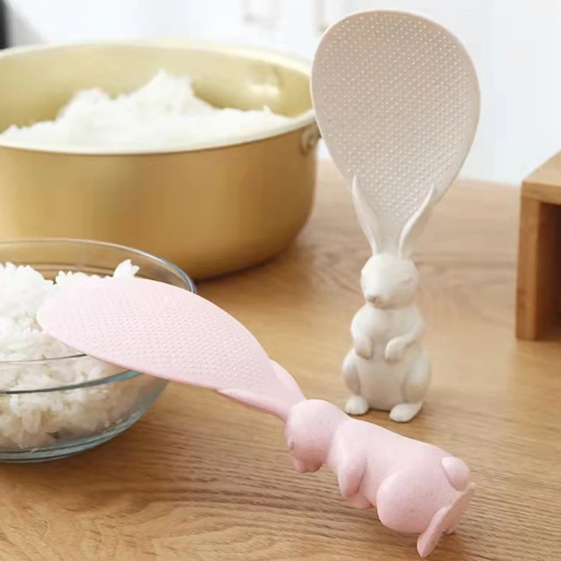 

1 Pcs Creative Cute Rabbit Non-stick Rice Stereoscopic Rice Shovel Wheat Straw Rice Spoon Household Plastic Cartoon Rice Spoon