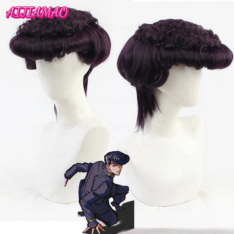 

Anime JOJO Bizarre Adventure Higashikata Josuke Cosplay Wig Short Dark Purple Heat Resistant Synthetic Hair Party Wigs + Wig Cap