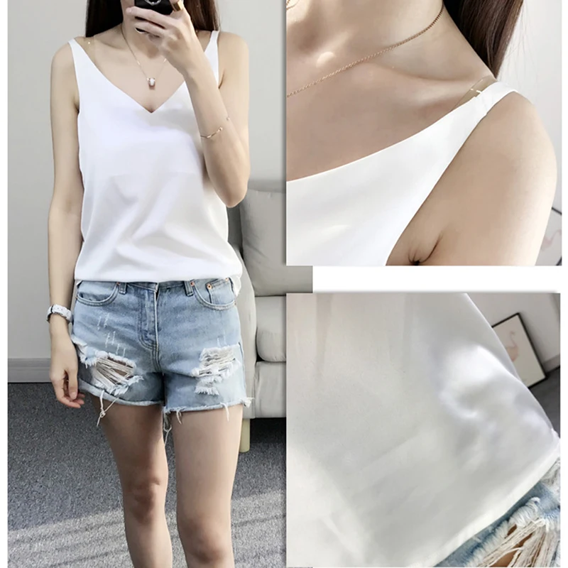 

Satin Top Women Sexy Sleeveless Top Camis Tops Women Summer Halter Tops Korean Woman Harajuku Strap Vest Tees Female