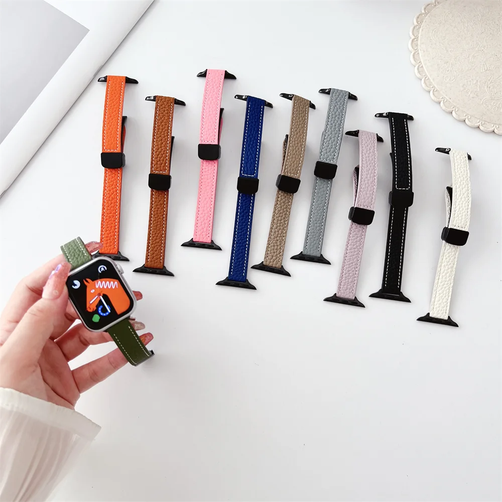 

Xiao Man Waist Magnetic folding buckle Leather Strap for iWatch ultra Series 8 49mm 7 6 5 4 SE Women for Apple Watch 41mm 40mm