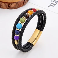 natural tiger eye beads 7 chakra bracelet leather rope chain yoga healing balance bracelets mothers day 2021 jewelry wholesale