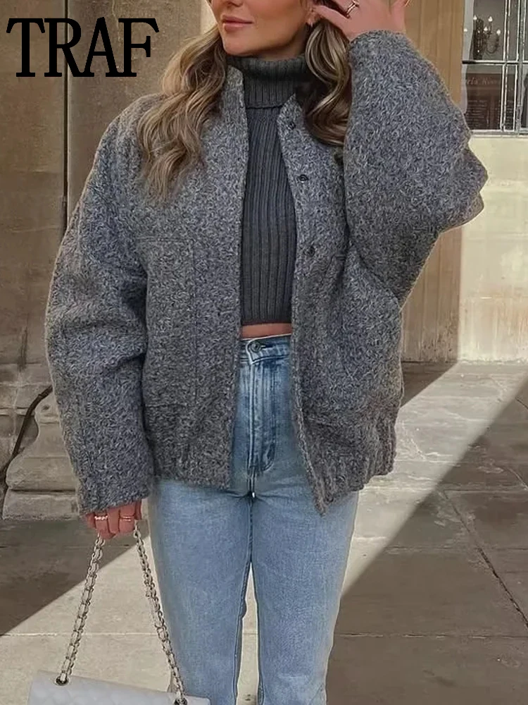Women 2023 Y2k Streetwear Tweed  Faux Wool And Blends Jacket Fashion Button Women's Spring Jacket