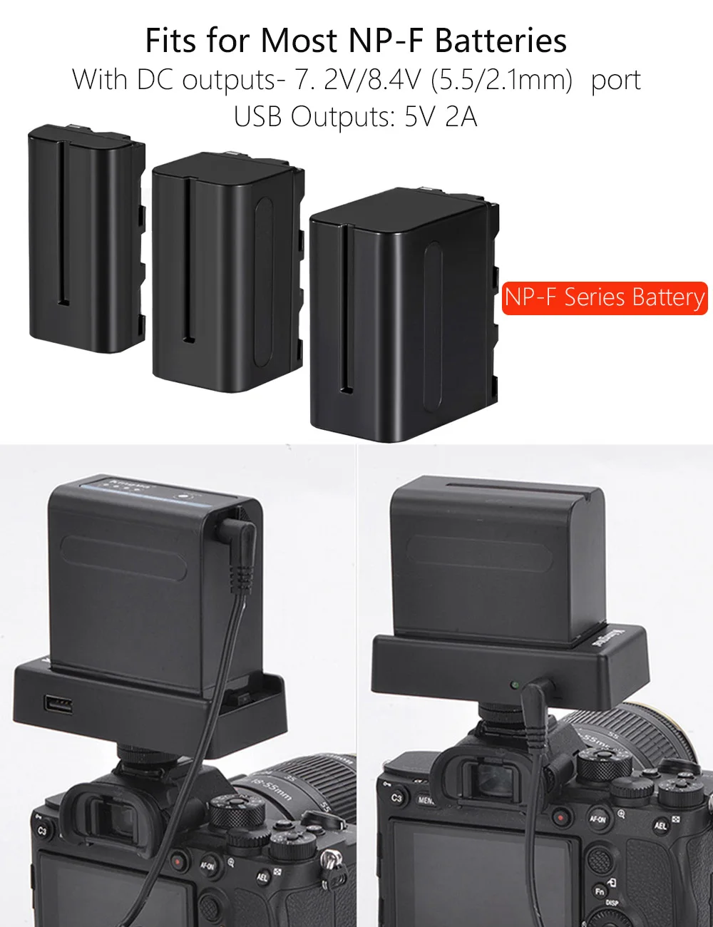 Искусственная батарея с адаптером аккумулятора NP-F для Sony NP-FW50 A7 A7R A7S A7II A A6000 A6300 A6400