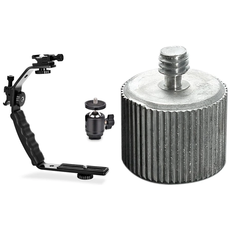 

5/8 Inch Female To 1/4 Inch Male Camera Microphone Stand With Padded Handheld Holder L Brackets Heavy Duty Adapter