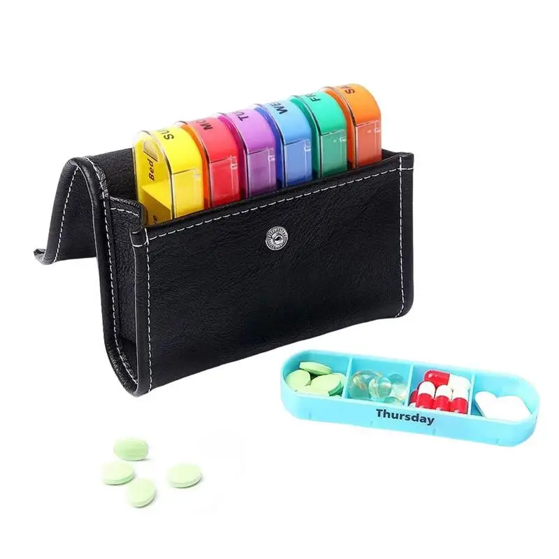 

Daily Pill Case 28 Compartments Pill Organizer Box With Bag Weekly Travel Pill Container Portable Daily PU Leather Bag Pill Case