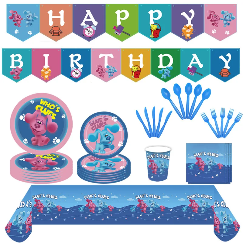 

New blue spotted dog birthday party cutlery paper plate paper cup paper towel