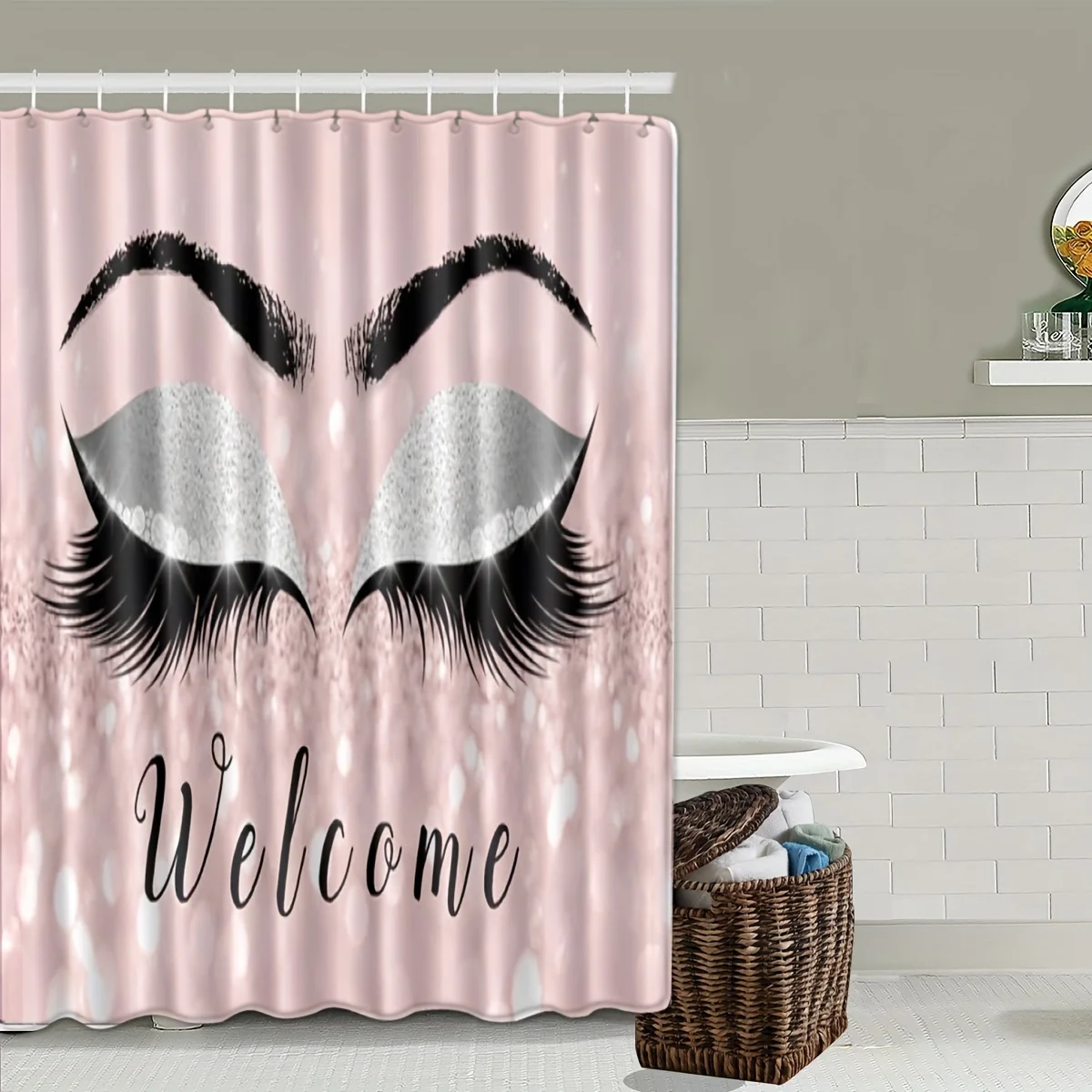 

Rose Eyelash Shower Curtain And Bathroom Mats Waterproof Pretty Eyelash Shower Curtain Bathroom Non-Slip Carpet And Toilet Cover