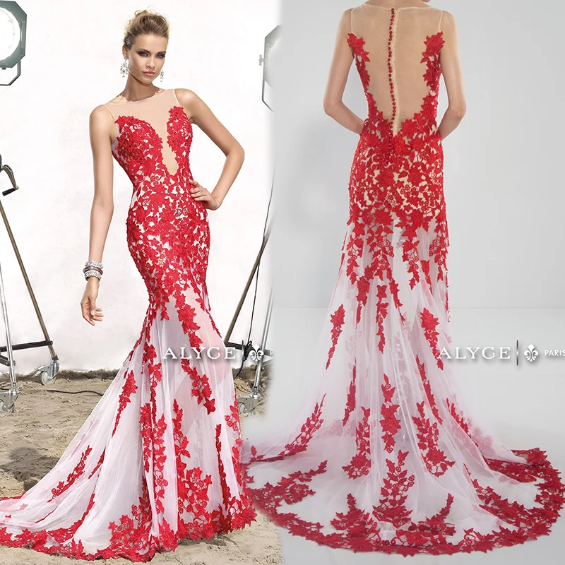 

Formal gowns vestidos new hot sexy long mermaid Evening Dress 2015 prom dresses button lace appliques summer dress