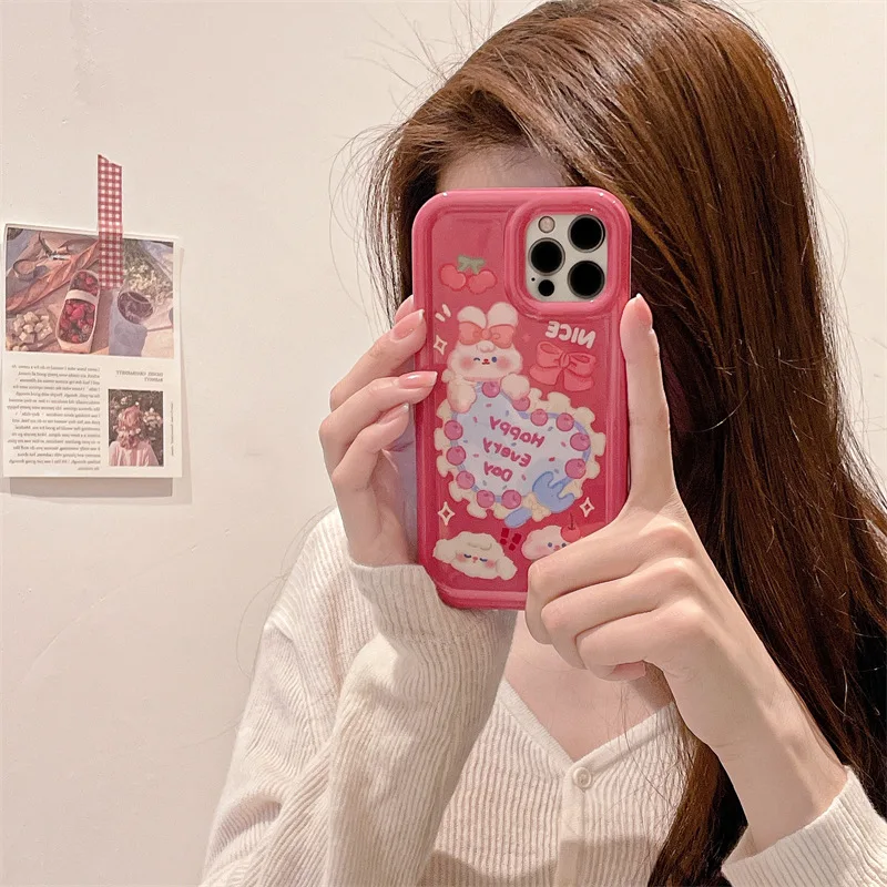 

Fashion Cartoon Rabbit Love Shaped Cake Mobile Phone Case For IPhone11 12 13 14 Pro Max Plus Plush Soft Silica Gel