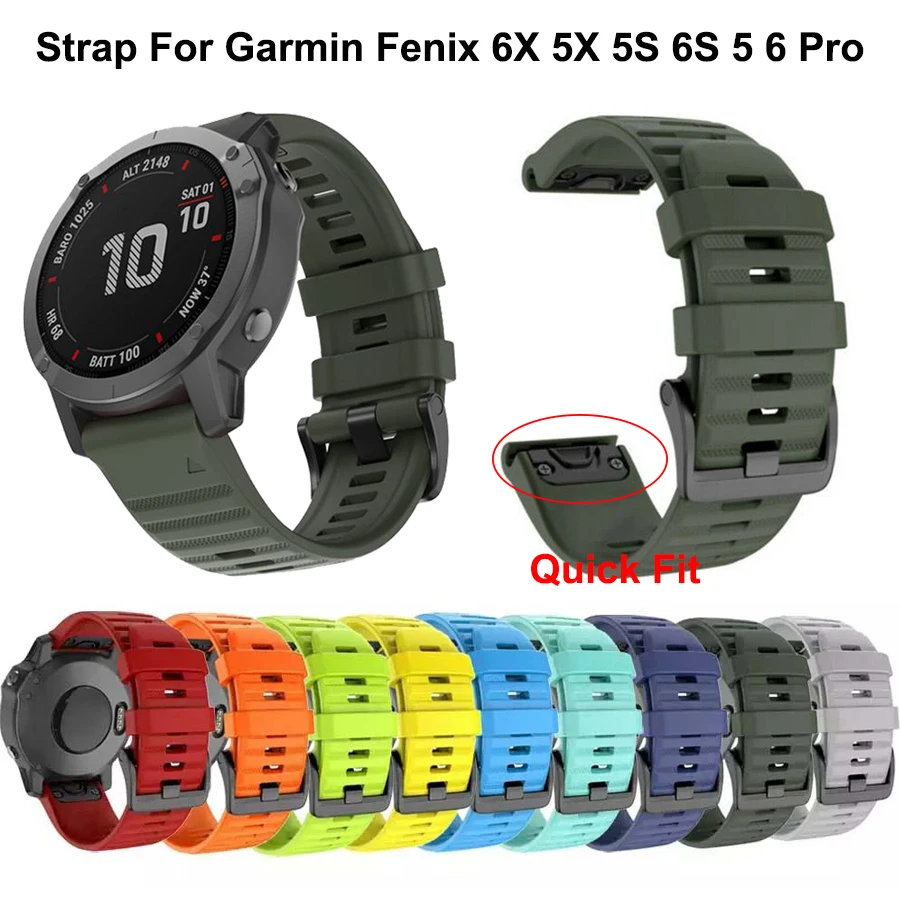 

20 22 26mm QuickFit Silicone Strap For Garmin Fenix 6X Pro 6 6S 7X 7 7S 5X 5 5S 3HR Forerunner 935 945 Smart Watch Band Bracelet