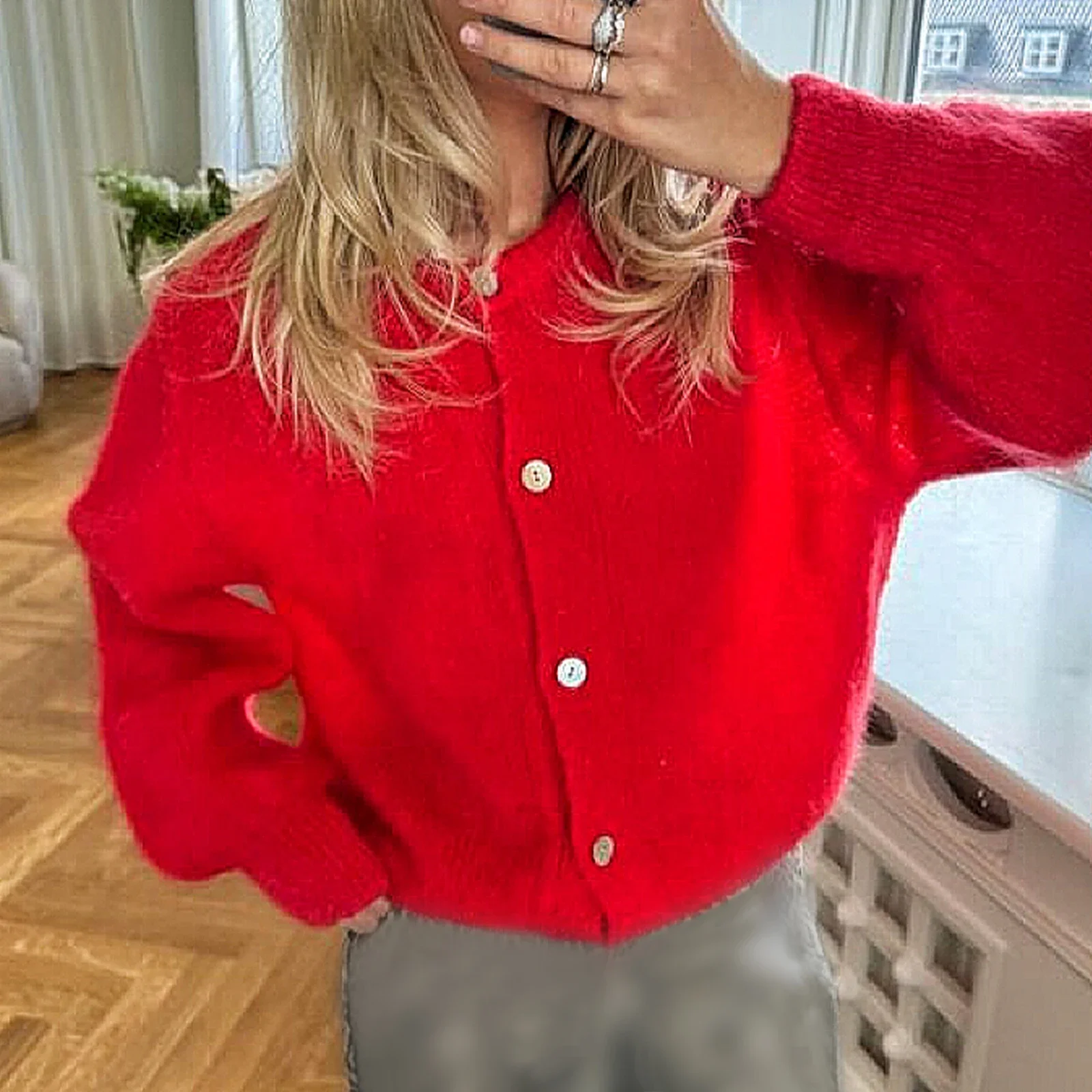 hirigin Autumn Casual Solid Knitted Cardigan Women O-neck Long Sleeve Single Breasted y2k Sweaters 90s Lady Loose Lazy Knitwear