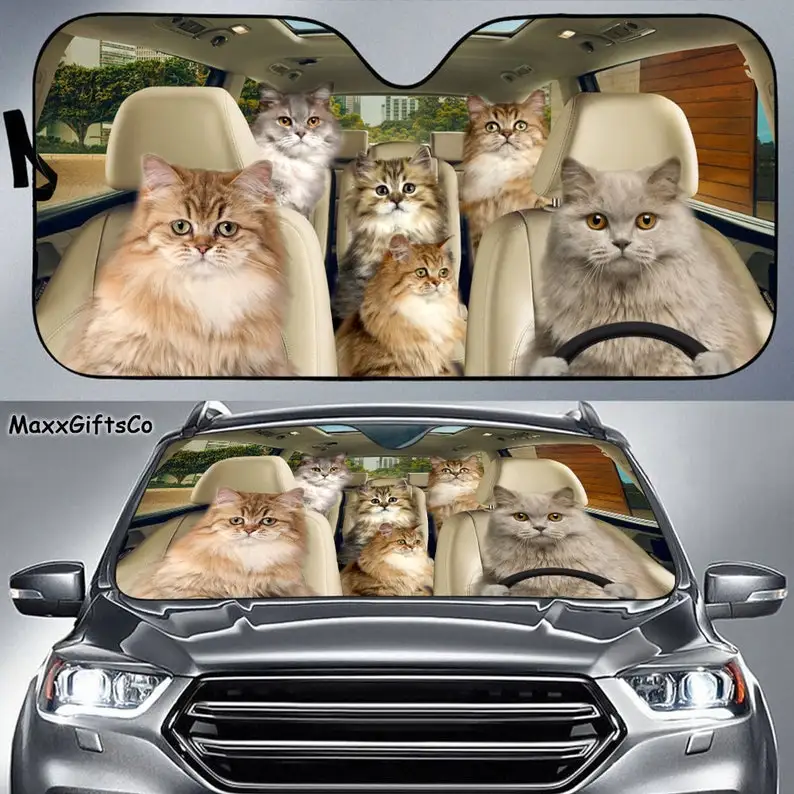 

British longhair Car Sun Shade, British longhair Windshield, Cats Family Sunshade, Cat Car Accessories, Car Decoration, Gift For