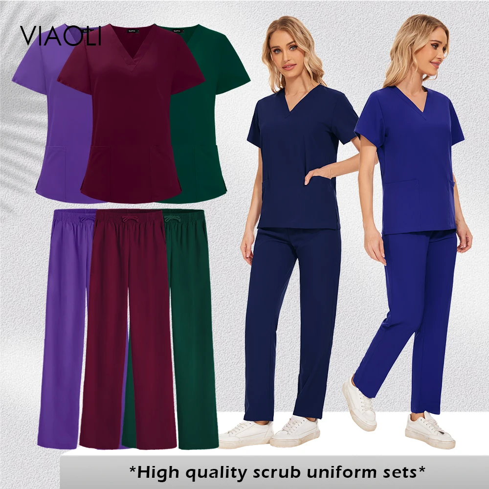 

Medical Scrubs High Quality Solid Surgical Gown Doctor Nurse Work Clothes Set Spa Uniforms Healthcare Pharmacy Worker Scrub Suit